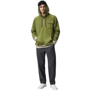 Repair Solid Green Pullover Hoodie Sweatshirt w/ Buttons, Pockets & Elbow Pads